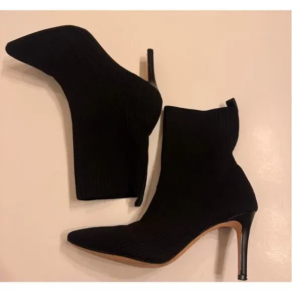 Catherine Malandrino Knit Pointed Toe 3.5" Heel Ankle Boots Size 8.5 Black - Picture 1 of 5